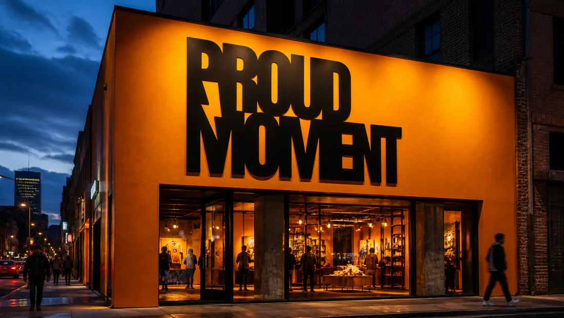 Proud Moment storefront — branding by Toy Dinosaur