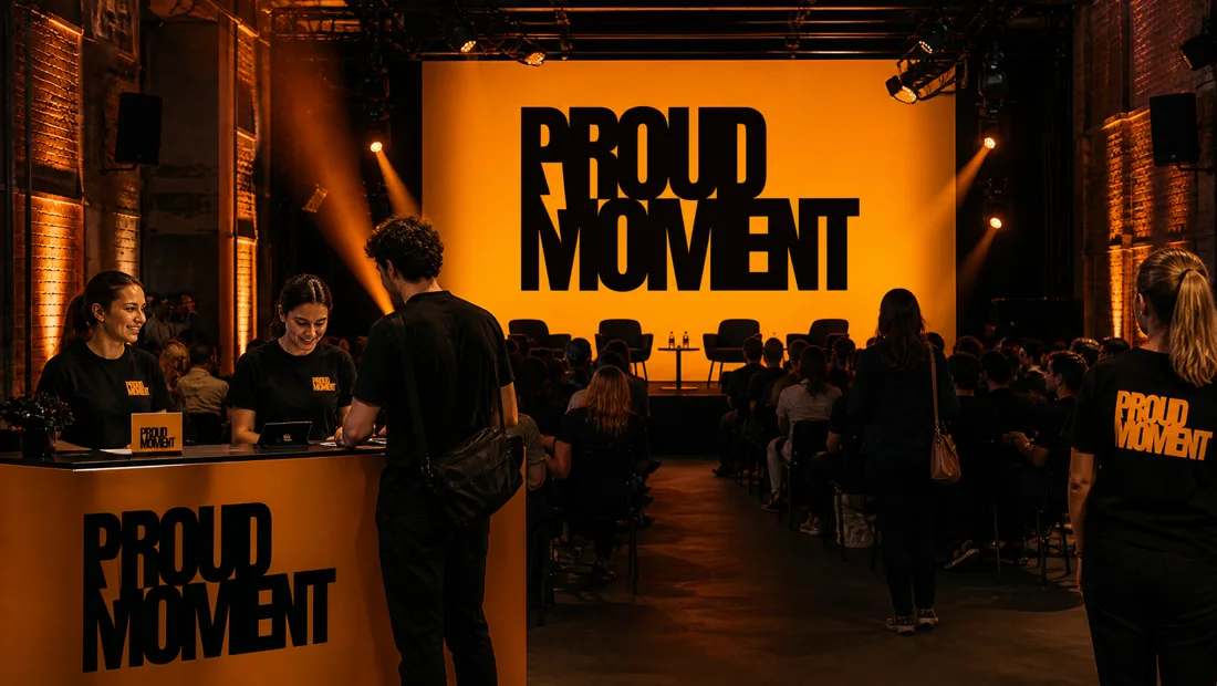 Proud Moment brand on an event stage