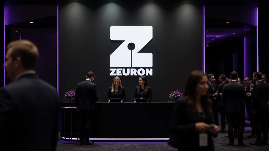 Zeuron branded wall at a launch event