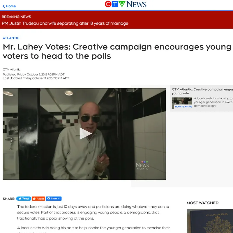 CTV News coverage of the Mr. Lahey Votes campaign
