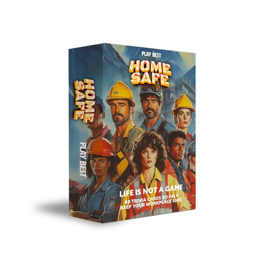 Home Safe — illustrated workplace safety trivia box render