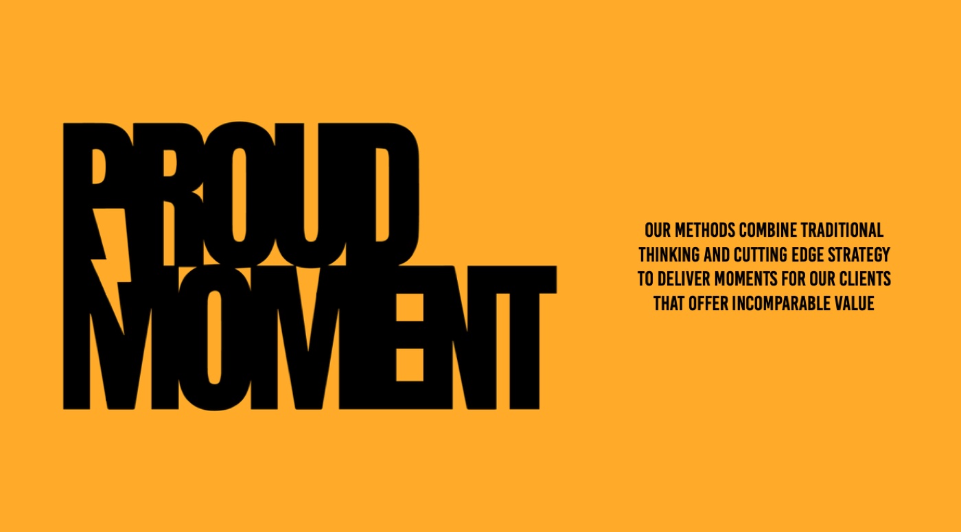 Proud Moment wordmark and positioning on amber