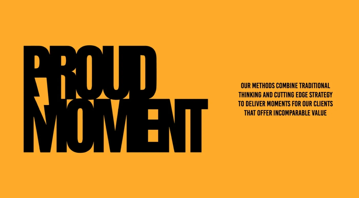 Proud Moment wordmark and positioning on amber