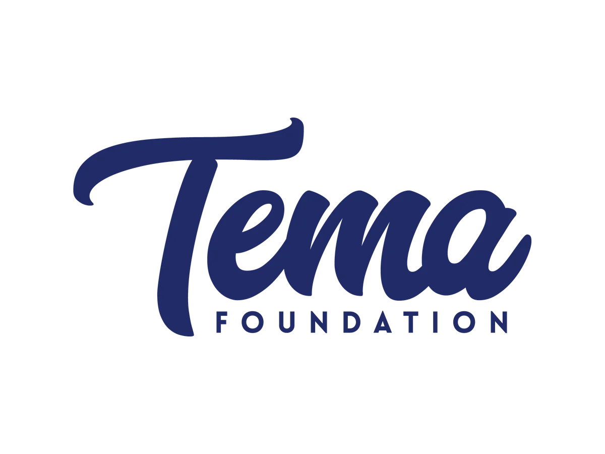 Tema Foundation wordmark in blue