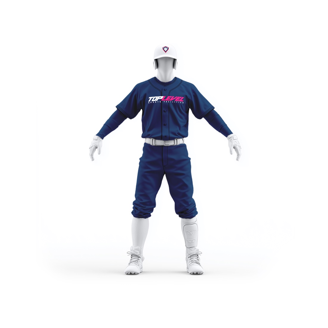 TopLevel branded baseball uniform and cap